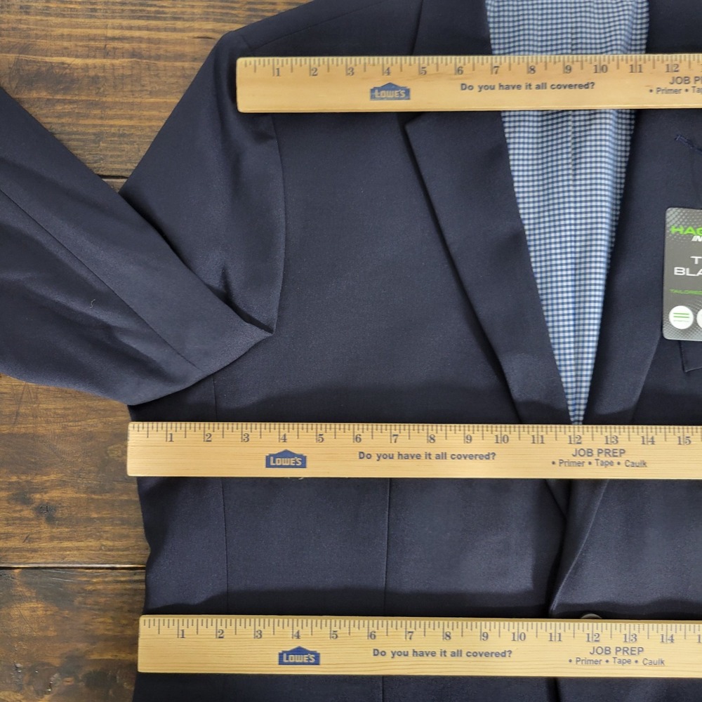 Haggar Men's Sport Coat Blazer Two Button Navy Polyester IN MOTION 48R NEW - Picture 2 of 12